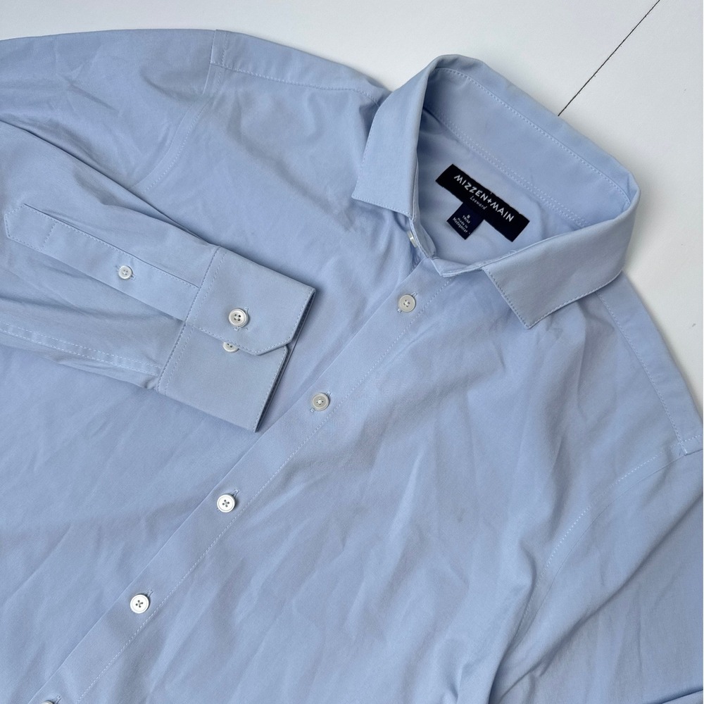 Mizzen+Main Leeward Dress Shirt Mens Small Light Blue Performance Stretch